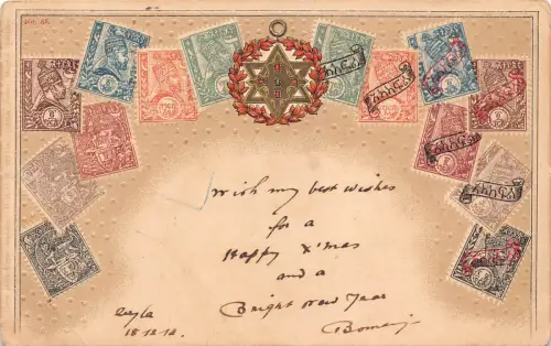 B635 Äthiopien Briefmarken und Medaille geprägte alte Postkarte