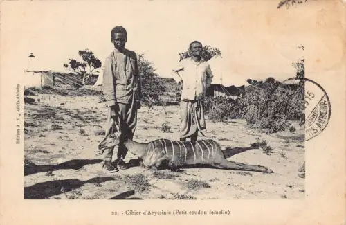 B634 Äthiopien 1915 Abessischer Wildjäger Eingeborene Kleiner Kudu Tier Postkarte