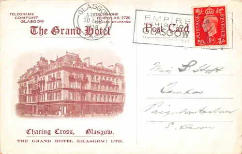 B056 Schottland 1938 Ganzsache The Grand Hotel Glasgow