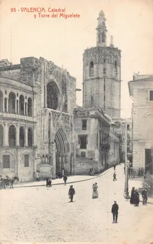 B170 Spanien Valencia Kathedrale y Torre del Miguelete Turm Vintage Postkarte