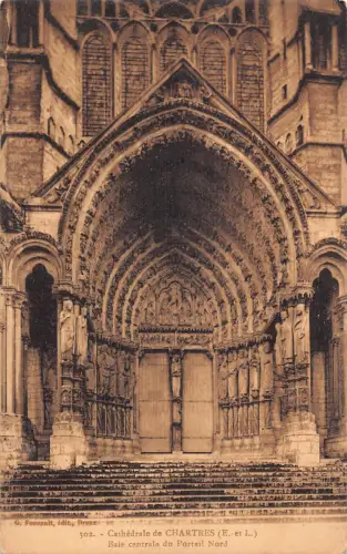 C097 Frankreich Kathedrale de Chartres baie centrale du Portail Nord Postkarte