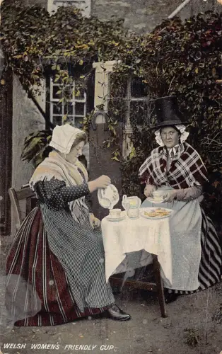 A942 Wales 1907 walisische Damen Freundschaftstasse traditionelle Kostüm Vintage Postkarte