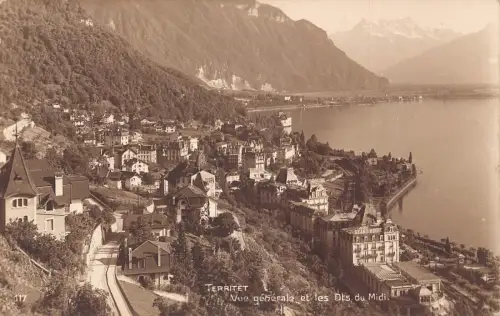 A759 Schweiz Territet Gesamtansicht und Dents du Midi Vintage Postkarte