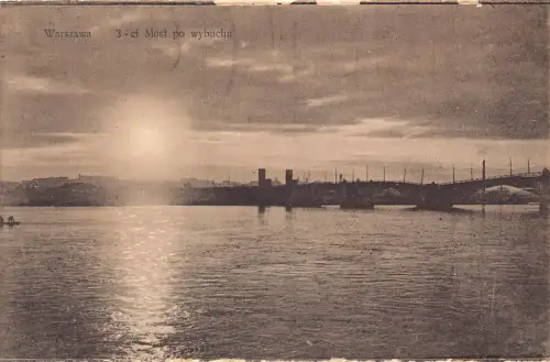 B111 Polen Warszawa Warschau 3-ci Most po wybuchu Sonnenuntergang Vintage Postkarte