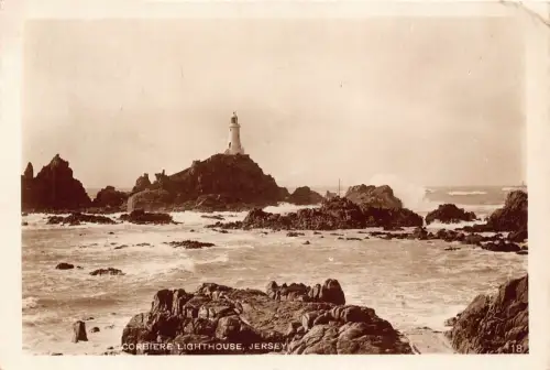 B128 England 1933 Corbiere Lighthouse Jersey RPPC Vintage Postkarte