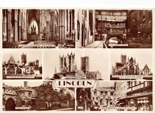 B181 England 1958 Lincoln High Street FW Woolworth&Co Castle RPPC Postkarte