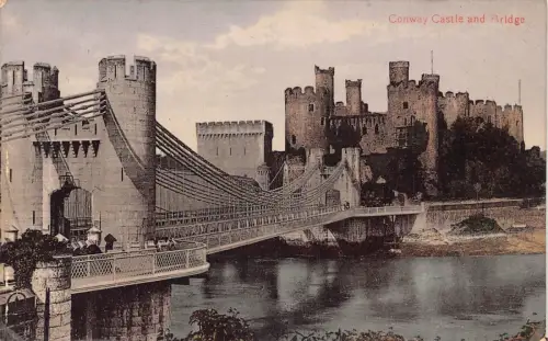 A023 Wales Conwy Castle and Bridge Vintage Postkarte