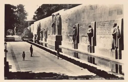 L100 Schweiz Genfer Reformationsmauer Denkmal Vintage Postkarte
