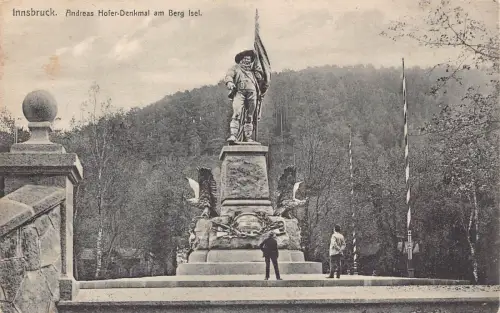 L049 Österreich Innsbruck Andreas Hofer Statue auf Berg Isel Vintage Postkarte