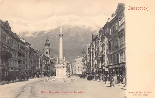 L049 Österreich Innsbruck Maria Theresia Straße Anna Säule Vintage Postkarte