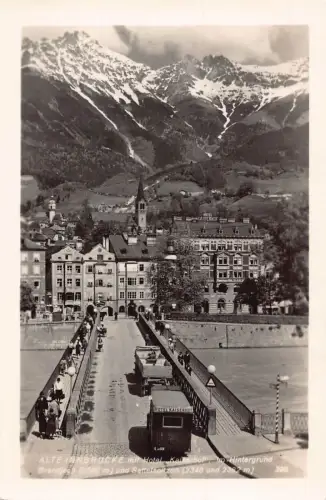 L049 Österreich Innsbruck Hotel Kaiserhof Autos Brücke RPPC Vintage Postkarte