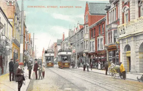 A927 Wales 1909 Newport Monmouthshire Commercial St Doppeldecker Straßenbahn Postkarte