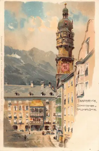 Österreich Innsbruck Stadtthurm Goldenes Dachl Chromo Litho Vintage Postkarte