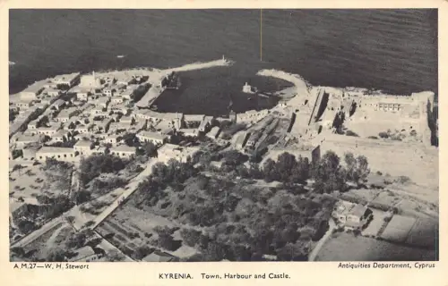Zypern Stadt, Hafen und Burg Blick Kyrenia Vintage Postkarte