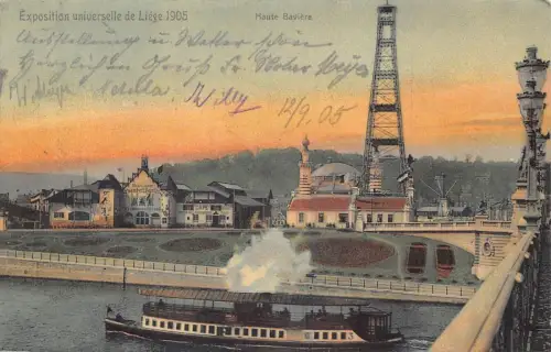 A113 Belgien 1905 Univ Expo Lüttich Haute Baviere Restaurant Dampfschiff Postkarte