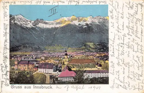 A120 Österreich 1901 Gruss aus Innsbruck Gesamtansicht Berg Vintage Postkarte