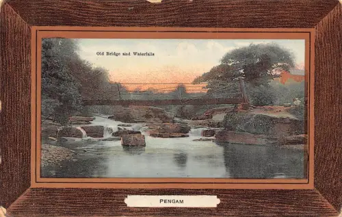 B116 Wales Pengam Alte Brücke und Wasserfälle Passepartout Postkarte