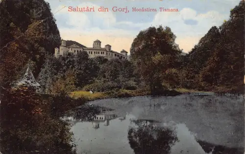 L034 Rumänien Grüße aus dem Kloster Gorj Tismana Vintage Postkarte