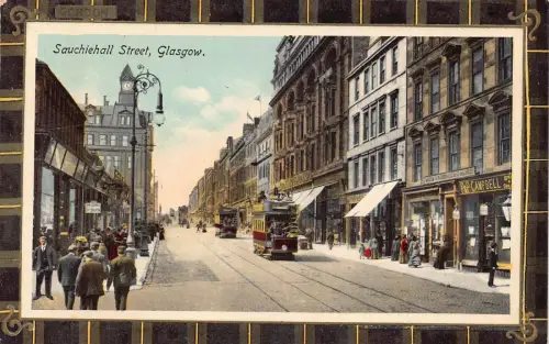 A031 Schottland Glasgow Sauchiehall Street P&P Campbell Doppeldecker Straßenbahn Tartan