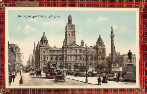 A031 Schottland Glasgow Municipal Building Tartan Macdonald Doppel Straßenbahn Postkarte