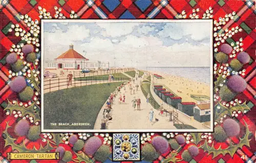 B247 Schottland Cameron Tartan Thistle Beach Aberdeen Passepartout 1963 Postkarte