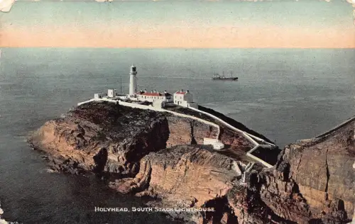 B247 Wales Holyhead South Stack Leuchtturm Vintage Postkarte