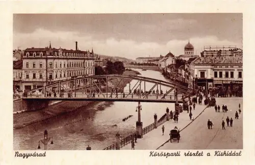 B260 Rumänien Oradea Nagyvarad Korosparti reszlet Kishiddal Brücke RPPC Postkarte
