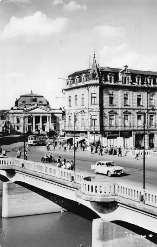 B299 Rumänien Oradea Nagyvarad Teatrul Theaterwagen Straßenbahn RPPC 1966 Postkarte