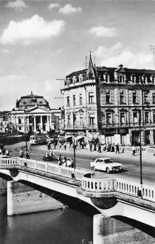 B299 Rumänien Oradea Nagyvarad 1967 Vedere spre Teatrul Stat Straßenbahn RPPC Postkarte