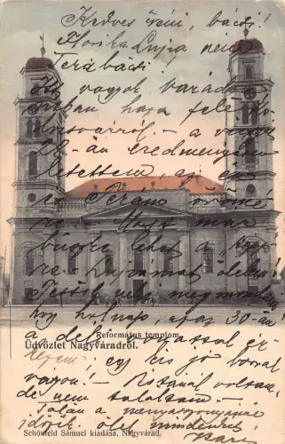 B299 Rumänien Oradea Udvozlet Nagyvarad 1906 Reformatus Tempel Postkarte
