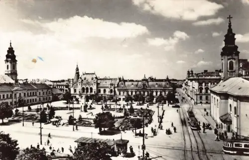 B299 Rumänien Oradea Nagyvarad 1967 Piata Unirii Straßenbahnplatz RPPC Postkarte
