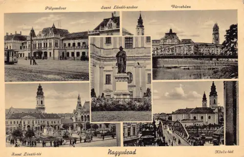 B300 Rumänien Oradea Nagyvarad Palyaudvar Bahnhof Rathaus Brücke Postkarte