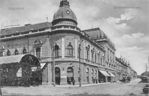 B300 Rumänien Oradea Nagyvarad 1906 Kereskedelmi csarnok Lloyd Schild Postkarte