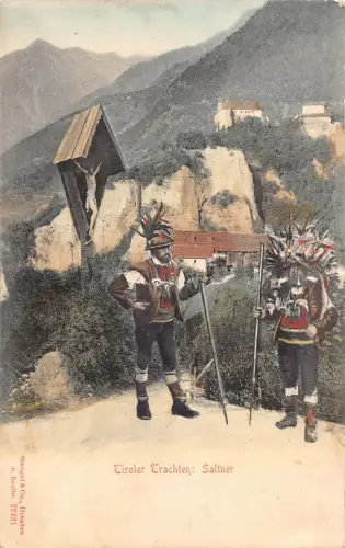 A133 Österreich Tiroler Trachten Saltner Männer Trachten Speere Postkarte