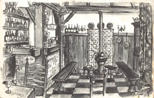 A132 Niederlande Künstlerkarte Taveerne Old Dick Geleen Inn Vintage Postkarte