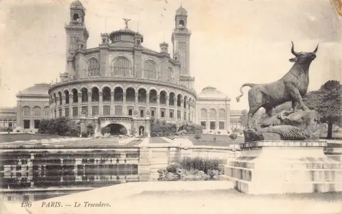 A133 Frankreich 1913 Paris Le Trocadero Palast Stier Statue Vintage Postkarte