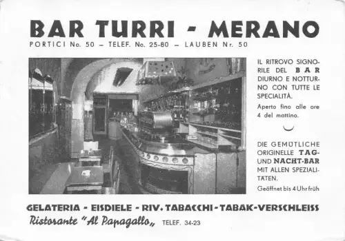 A132 Italien 1955 Reklame Bar Turri Meran Gelateria Tabak Restaurant Postkarte