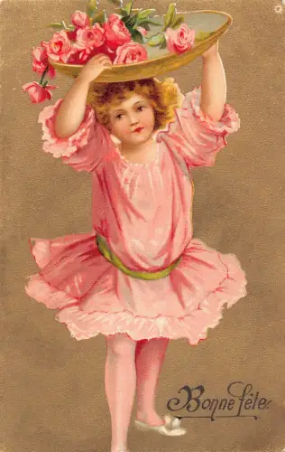 L252 Geburtstagsgrüße 1904 Mädchen Rosen Blumen Postkarte