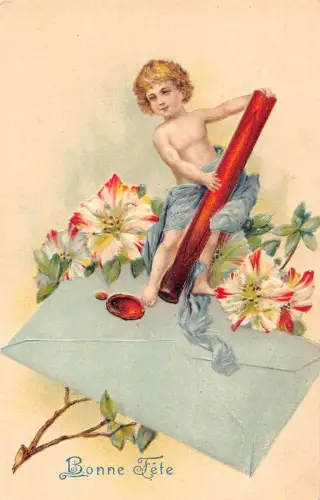 L252 Geburtstagsgrüße Amor Brief Umschlag Blumen geprägt Postkarte