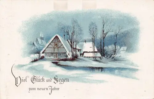 Neujahrsgrüße 1917 Winterlandschaft Seehäuser 1. Weltkrieg Feldpostkarte