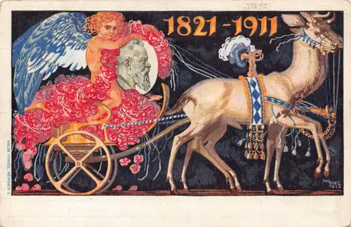 Bayern 1911 Prinz Liutpold 90.Geburt alegorischer Wagen Blumen 5Pf Postkarte