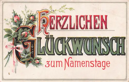 Namenstag Grüße 1918 Rosenstrauß Feldpost 1. Weltkrieg Vintage Postkarte