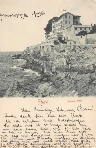 Italien 1904 Nervi Strand Hotel Klippen alte Postkarte