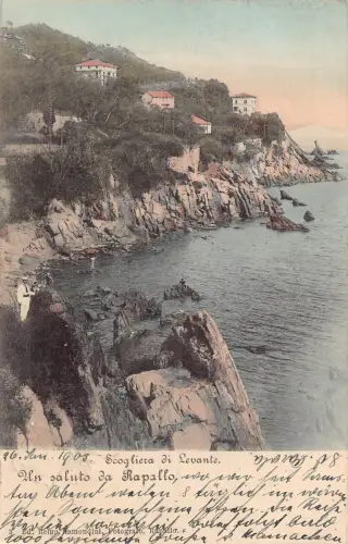 Italien 1903 Un saluto da Rapallo Scogliera di Levante Meeresklippen Vintage Postkarte