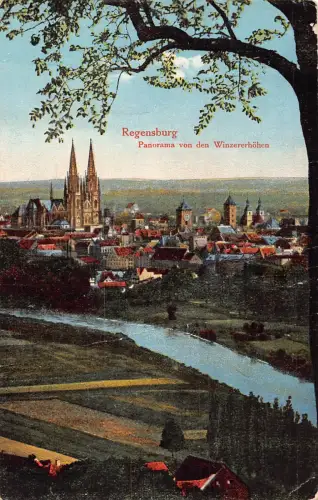 Deutschland 1917 Regensburg Panorama von Winzererhöhen 1. Weltkrieg Feldpostkarte