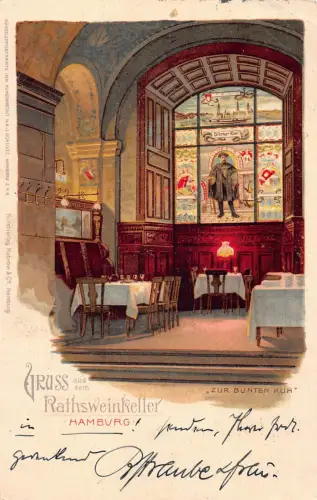 Deutschland 1907 Gruss aus Rathsweinkeller Hamburg Weinstube Chromo Litho Postkarte