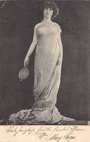 A632 Mode 1903 große Frau bedeckt mit Bettlaken hält Spiegel RPPC Postkarte