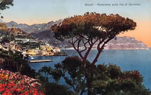 Italien Amalfi Panorama Sulla Via di Sorrent Klippen Küste Vintage Postkarte