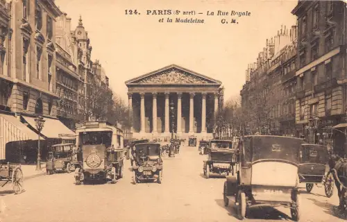 C098 Frankreich Paris La Rue Royale et la Madeleine Autos Oldtimer Postkarte