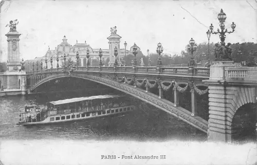 C098 Frankreich Paris Brücke Alexandre III und Boot 1925 Vintage Postkarte